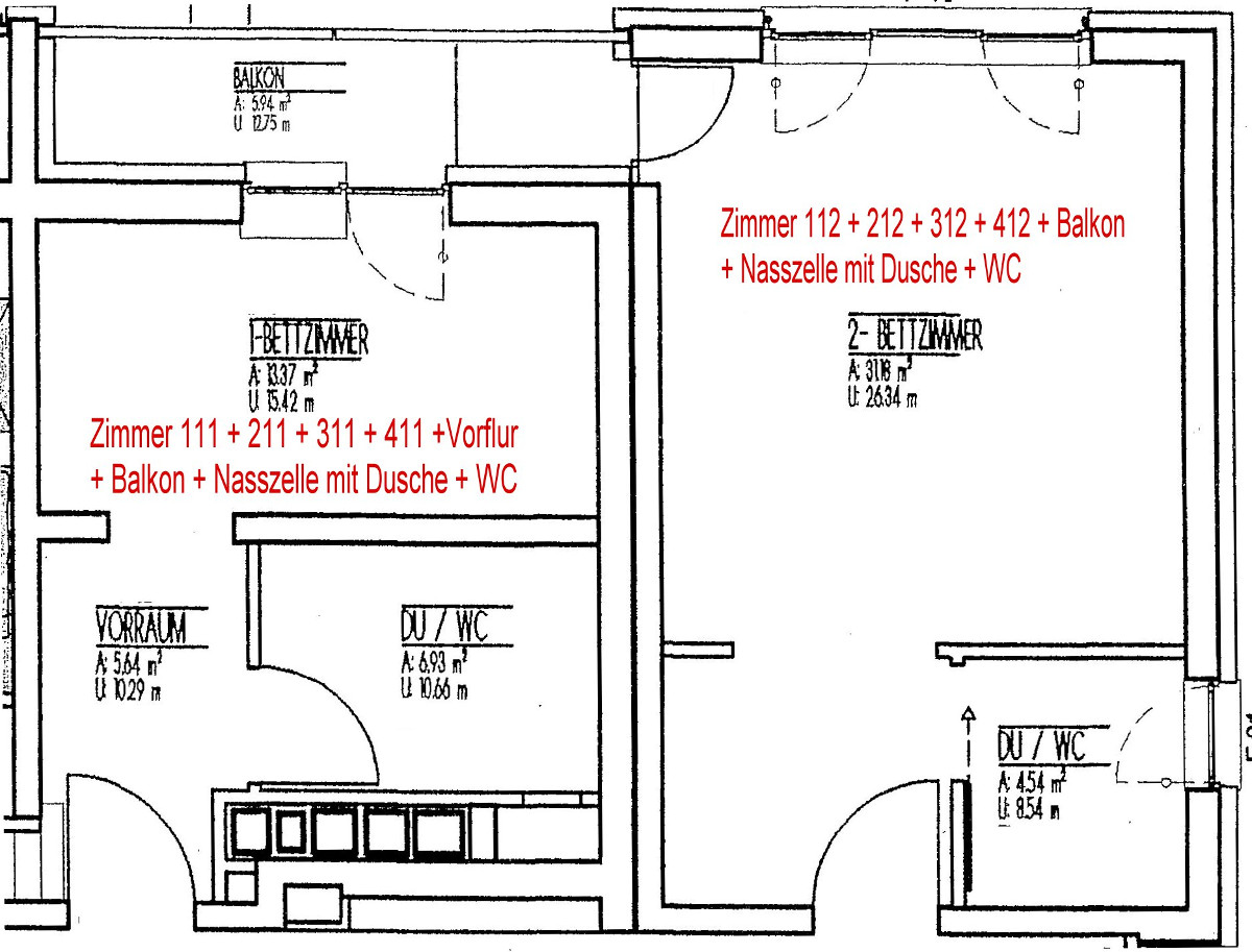 Einzelzimmer und Doppelzimmer mit Balkon